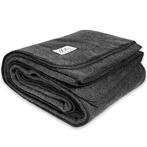 Tacamo Oversized Wool Blanket Charcoal 76” x 96” fire resistant camping survival